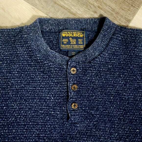Vintage Woolrich John Rich & Bros Blue Nep Henley Sweater XXL - Picture 2 of 5